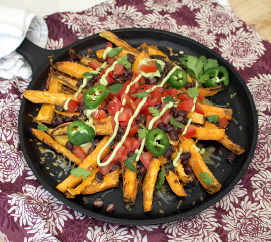 Loaded Sweet Potato Nachos with Avocado Crema