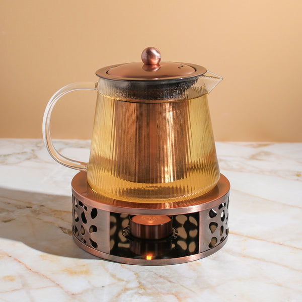 Copper Rose Glass Teapot with Tealight Warmer